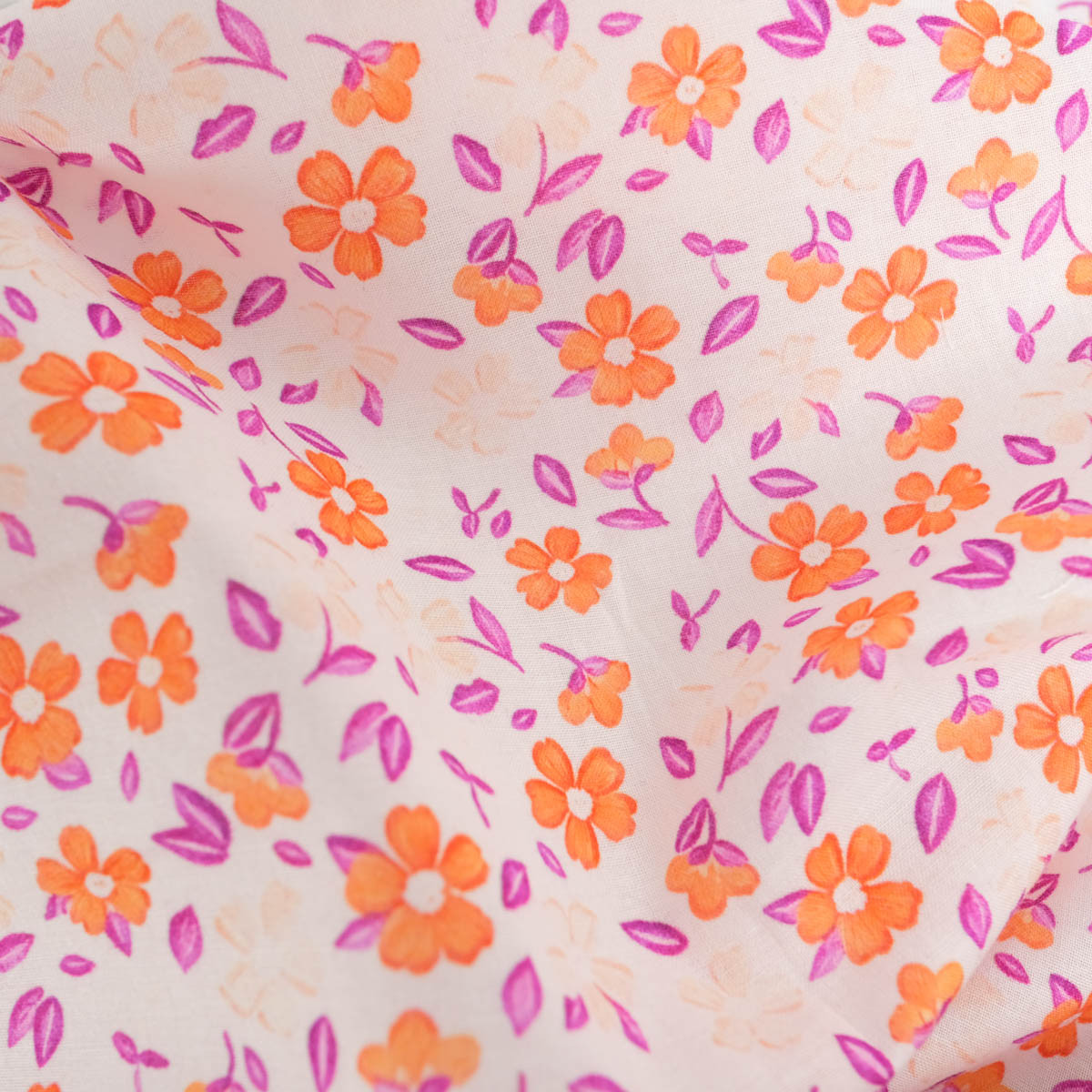 Lula Blue and Pink Printed Cotton Scarf with Khaki Background - Maison Klem